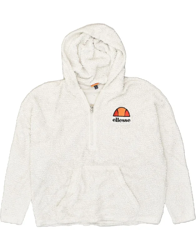 ELLESSE Womens Fleece Zip Neck Hoodie Jumper UK 8 Small White Polyester Hoodie with Front Slit Layering Stylish ELLESSE Womens Fleece Zip Neck Hoodie Jumper UK 8 Small White Polyester Hoodie with Front Slit Layering Stylish