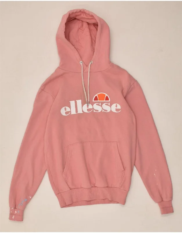 ELLESSE Womens Graphic Hoodie Jumper UK 10 Small Pink Cotton Hoodie with Mesh Breathable Sporty ELLESSE Womens Graphic Hoodie Jumper UK 10 Small Pink Cotton Hoodie with Mesh Breathable Sporty