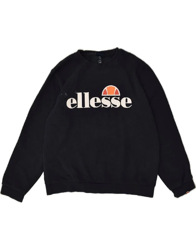 ELLESSE Womens Loose Fit Graphic Sweatshirt Jumper UK 14 Large Navy Blue Hoodie Crop Top Short Trendy ELLESSE Womens Loose Fit Graphic Sweatshirt Jumper UK 14 Large Navy Blue Hoodie Crop Top Short Trendy