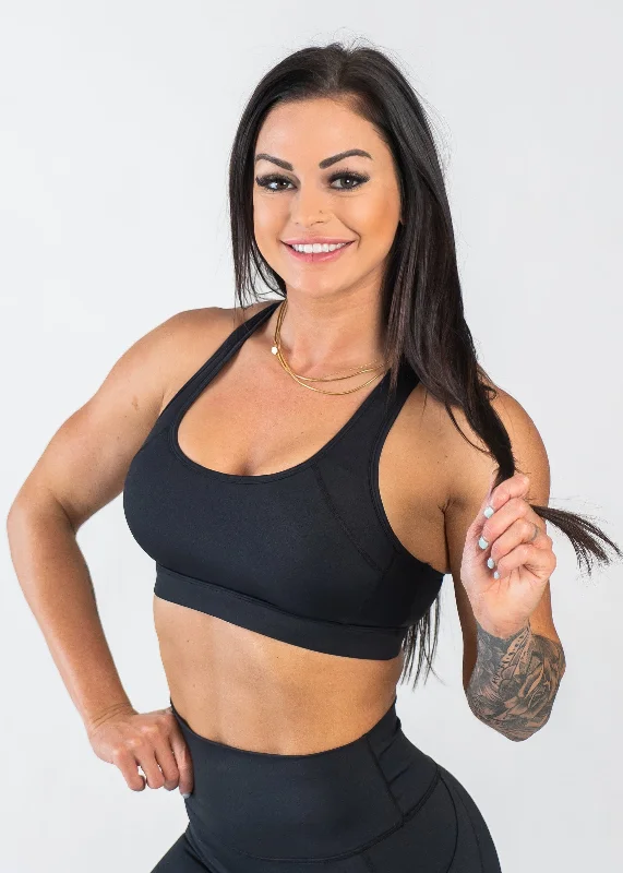 Empowered Laced Back Sports Bra | Black Chic Satin Bra