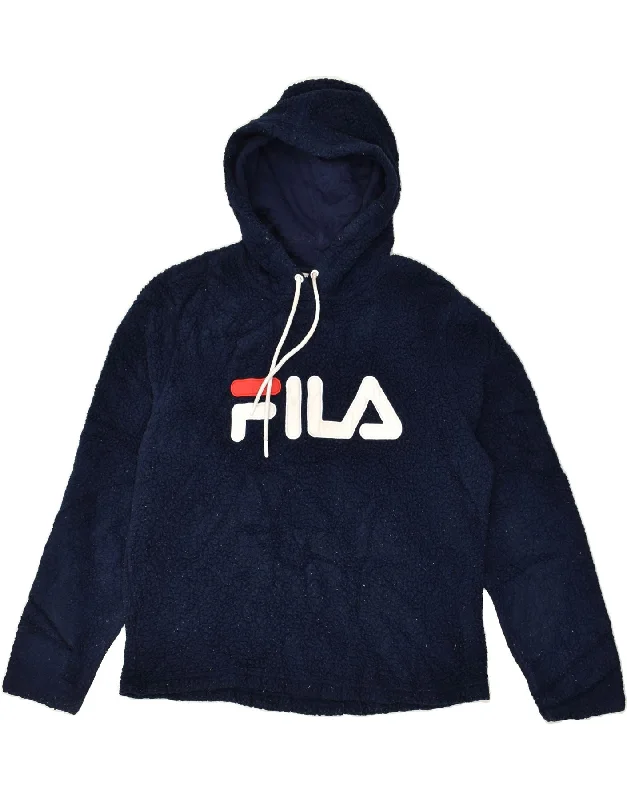 FILA Womens Graphic Hooded Fleece Jumper UK 16 Large Navy Blue Polyester Hoodie with Embroidery Detailed Premium FILA Womens Graphic Hooded Fleece Jumper UK 16 Large Navy Blue Polyester Hoodie with Embroidery Detailed Premium