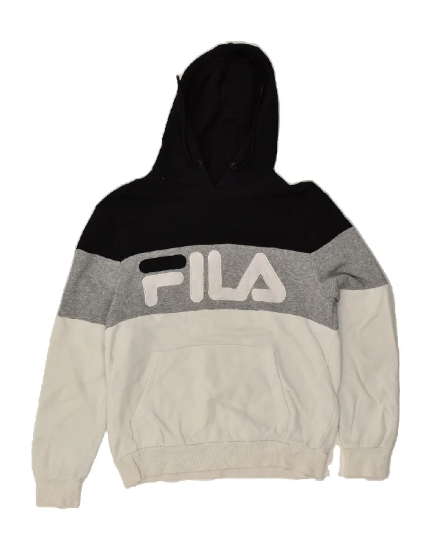 FILA Womens Graphic Hoodie Jumper UK 6 XS Grey Colourblock Cotton Hoodie with Ribbed Cuffs Snug Fit Comfort FILA Womens Graphic Hoodie Jumper UK 6 XS Grey Colourblock Cotton Hoodie with Ribbed Cuffs Snug Fit Comfort