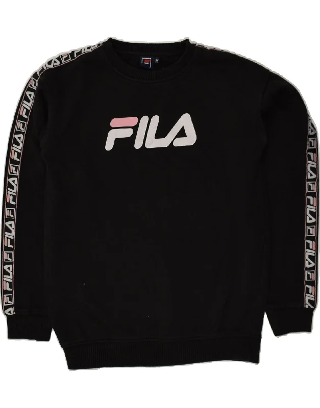 FILA Womens Graphic Sweatshirt Jumper UK 14 Medium Black Cotton Hoodie with Gradient Ombre Colorful FILA Womens Graphic Sweatshirt Jumper UK 14 Medium Black Cotton Hoodie with Gradient Ombre Colorful
