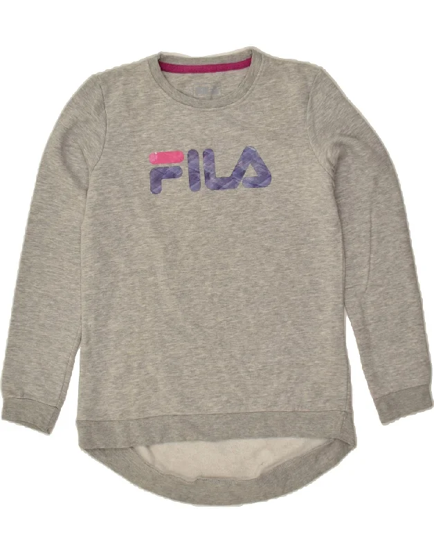 FILA Womens Graphic Sweatshirt Jumper UK 14 Medium Grey Cotton Hoodie with Hem Ribbing Snug Secure FILA Womens Graphic Sweatshirt Jumper UK 14 Medium Grey Cotton Hoodie with Hem Ribbing Snug Secure