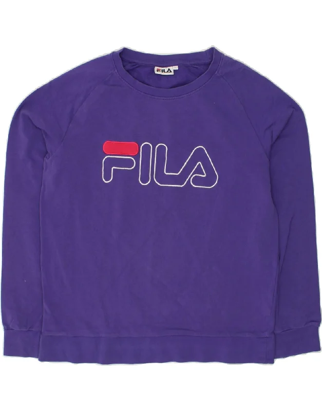 FILA Womens Graphic Sweatshirt Jumper UK 16 Large Purple Cotton Hoodie with Relaxed Fit Easy Casual FILA Womens Graphic Sweatshirt Jumper UK 16 Large Purple Cotton Hoodie with Relaxed Fit Easy Casual