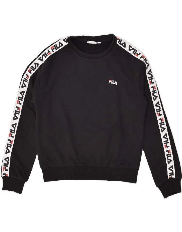 FILA Womens Graphic Sweatshirt Jumper UK 6 XS Black Cotton Hoodie with Ribbed Cuffs Snug Fit Comfort FILA Womens Graphic Sweatshirt Jumper UK 6 XS Black Cotton Hoodie with Ribbed Cuffs Snug Fit Comfort