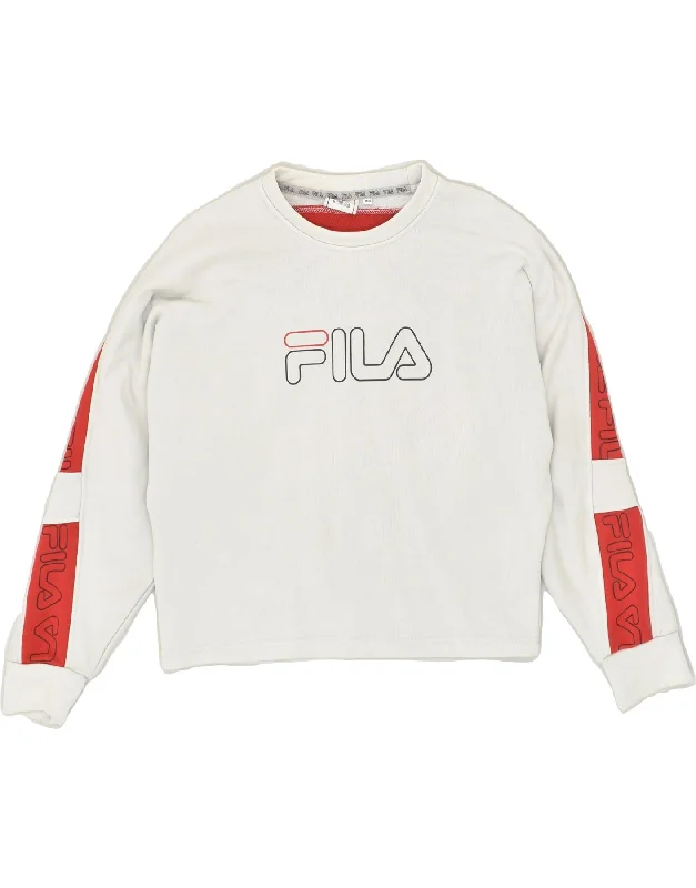 FILA Womens Graphic Sweatshirt Jumper UK 6 XS Grey Colourblock Cotton Hoodie with Elastic Waist Stretchable Comfortable FILA Womens Graphic Sweatshirt Jumper UK 6 XS Grey Colourblock Cotton Hoodie with Elastic Waist Stretchable Comfortable