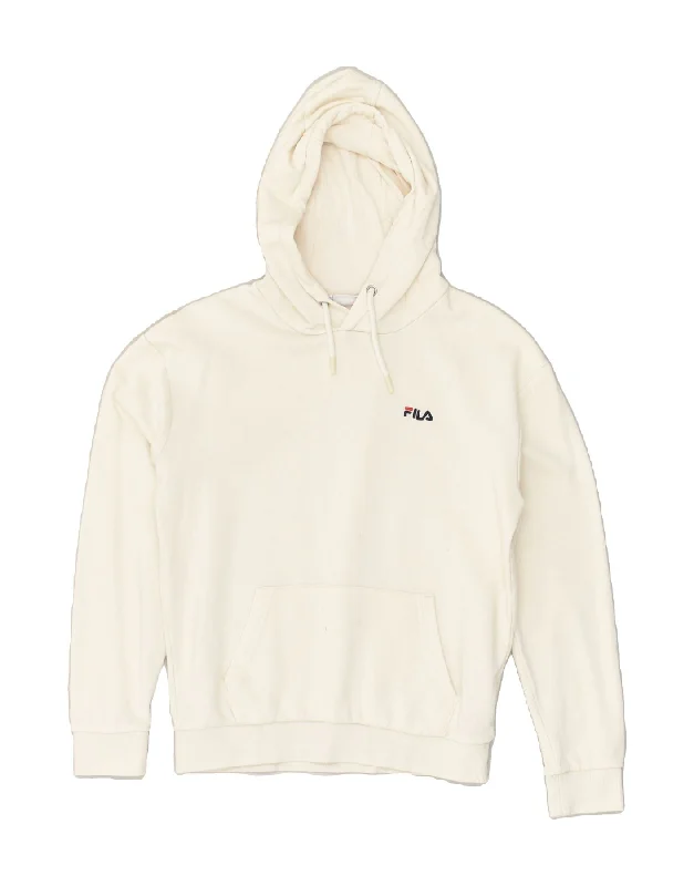 FILA Womens Hoodie Jumper UK 4 XS Off White Cotton Hoodie with Button Classic Timeless