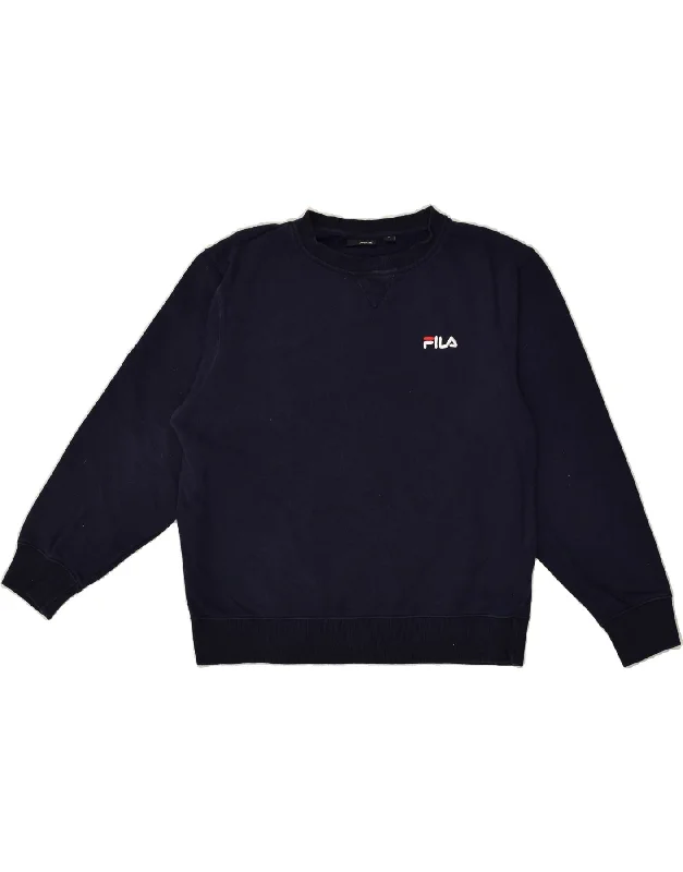 FILA Womens Loose Fit Sweatshirt Jumper UK 16 Large Navy Blue Cotton Hoodie with Print Artistic Unique FILA Womens Loose Fit Sweatshirt Jumper UK 16 Large Navy Blue Cotton Hoodie with Print Artistic Unique