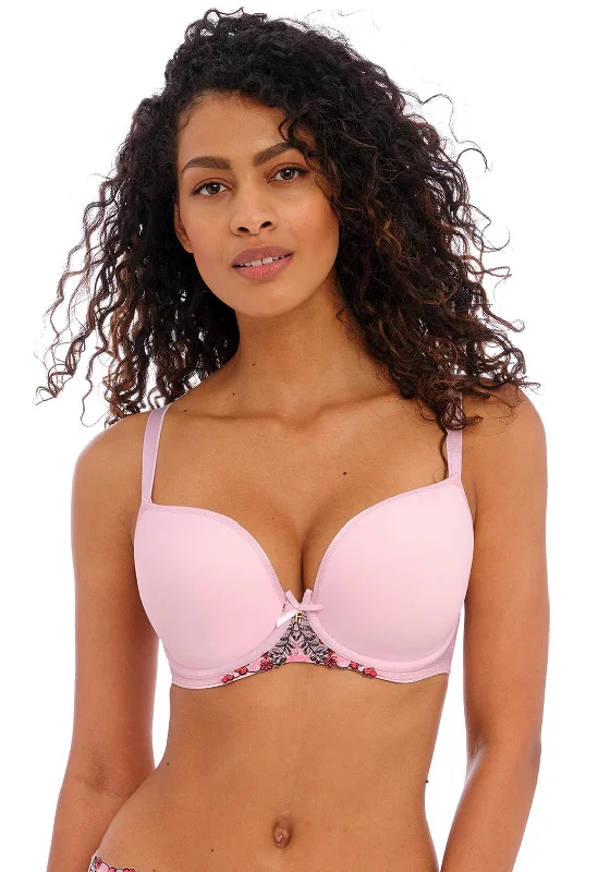 Freya Show Off Moulded Plunge Bra, Pink Smooth Stretch Bra