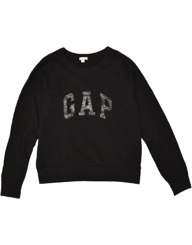 GAP Womens Graphic Sweatshirt Jumper UK 10 Small Black Cotton Hoodie with Pastel Soft Subtle