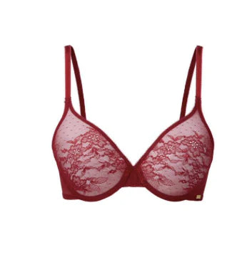 Glossies Lace Sheer Moulded Bra 13001 - Bordeaux (Fashion) Push-Up Padded Bra