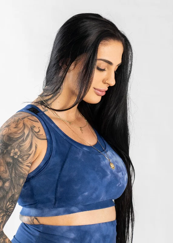 Maternity Nursing Sports Bra | Blue Tie-Dye Supportive Sports Bra