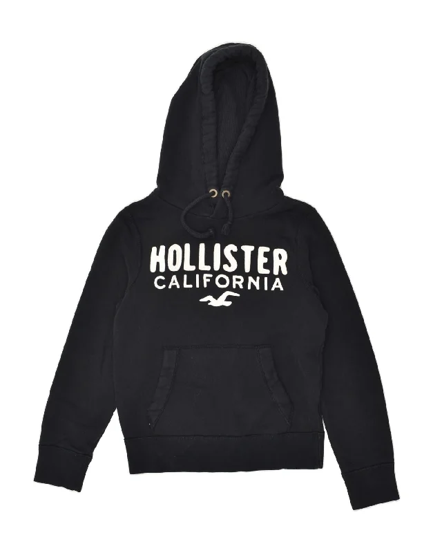 HOLLISTER Womens California Graphic Hoodie Jumper UK 10 Small Navy Blue Hoodie with Velcro Closure Adjustable Secure HOLLISTER Womens California Graphic Hoodie Jumper UK 10 Small Navy Blue Hoodie with Velcro Closure Adjustable Secure