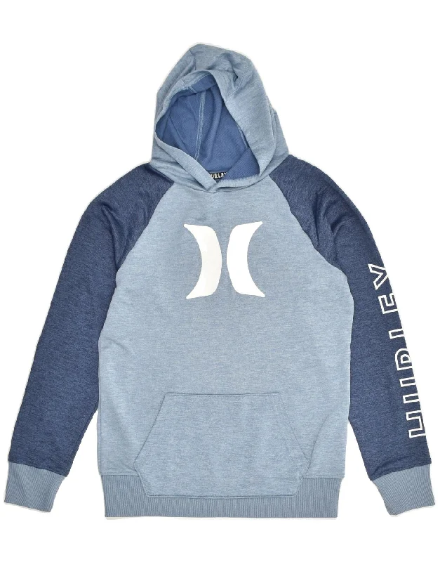 HURLEY Womens Graphic Hoodie Jumper UK 14 Large Blue Colourblock Polyester Hoodie with Neon Bright Vibrant HURLEY Womens Graphic Hoodie Jumper UK 14 Large Blue Colourblock Polyester Hoodie with Neon Bright Vibrant