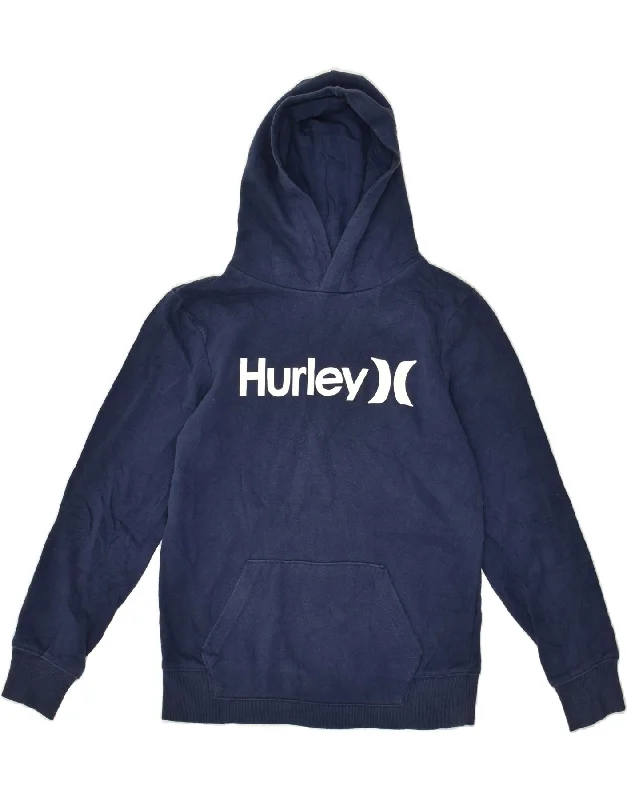 HURLEY Womens Graphic Hoodie Jumper UK 14 Large Blue Hoodie with Rolled Sleeves Casual Relaxed HURLEY Womens Graphic Hoodie Jumper UK 14 Large Blue Hoodie with Rolled Sleeves Casual Relaxed
