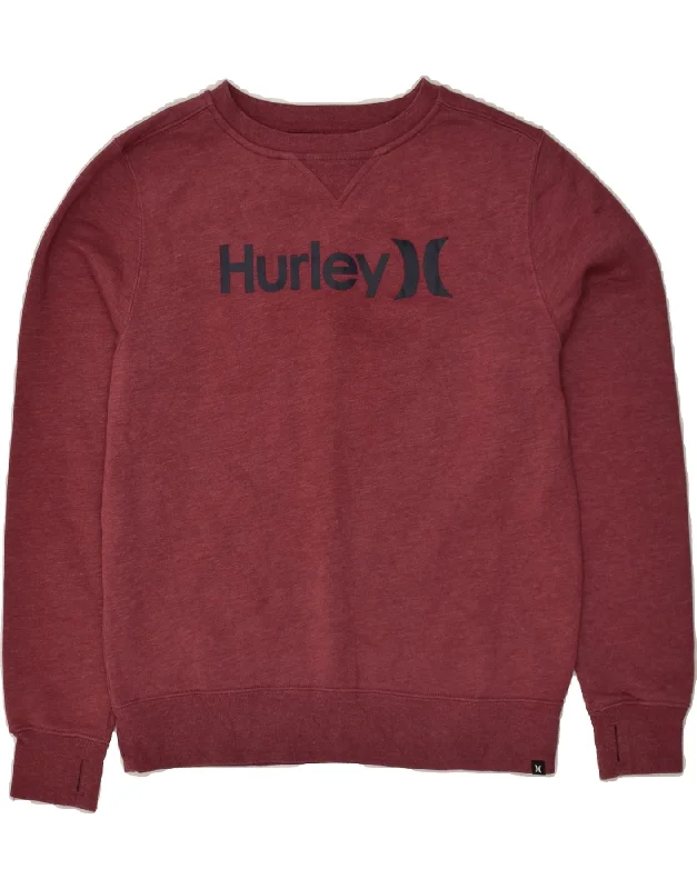 HURLEY Womens Graphic Sweatshirt Jumper UK 12 Medium Maroon Cotton Hoodie with Hidden Zipper Minimalist Clean HURLEY Womens Graphic Sweatshirt Jumper UK 12 Medium Maroon Cotton Hoodie with Hidden Zipper Minimalist Clean