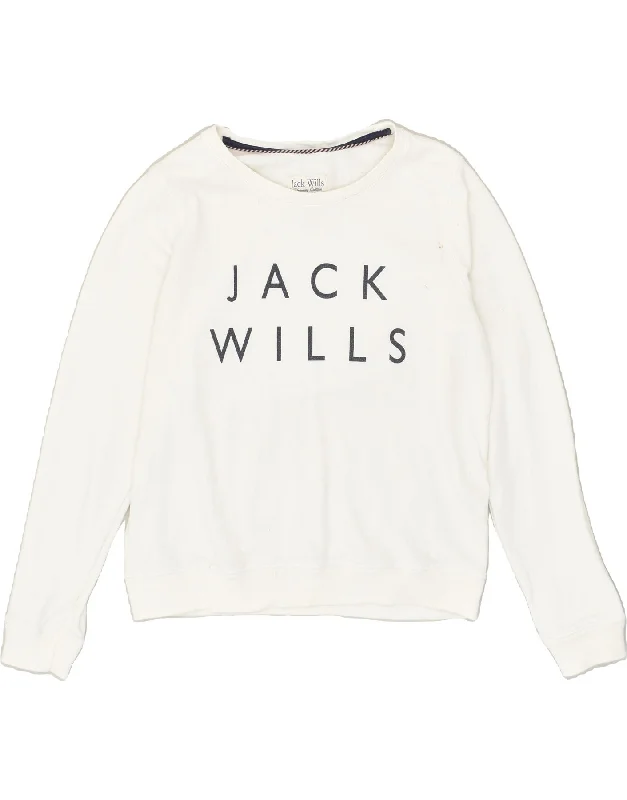 JACK WILLS Womens Graphic Sweatshirt Jumper UK 14 Large White Cotton Hoodie with High-Low Hem Asymmetrical Trendy JACK WILLS Womens Graphic Sweatshirt Jumper UK 14 Large White Cotton Hoodie with High-Low Hem Asymmetrical Trendy