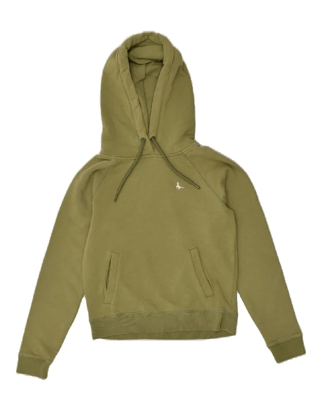 JACK WILLS Womens Hoodie Jumper UK 6 XS  Green Cotton Graphic Hoodie Design Print