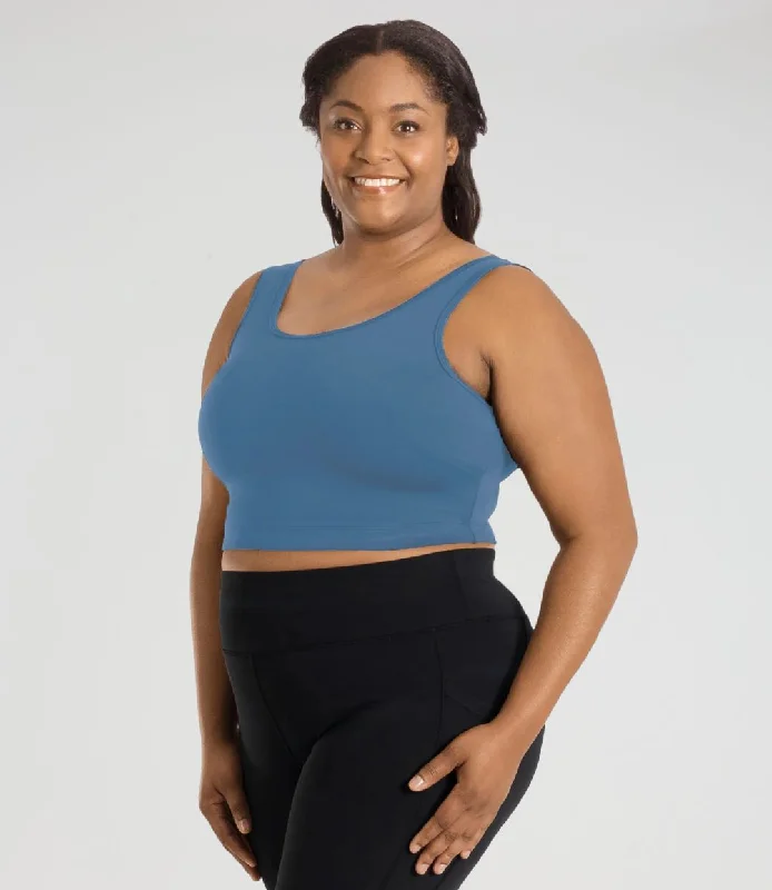JunoStretch Full Fit Scoop Neck Bra Top Serenity Blue Chic Satin Bra