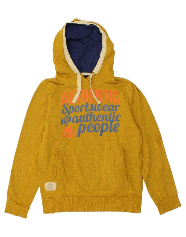 KAPPA Womens Graphic Hoodie Jumper UK 10 Small Yellow Cotton Hoodie with V-Neck Classic Versatile KAPPA Womens Graphic Hoodie Jumper UK 10 Small Yellow Cotton Hoodie with V-Neck Classic Versatile