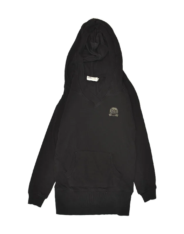 LEE Womens Hoodie Jumper UK 10 Small Black Cotton Hoodie Jacket Zipper Layering