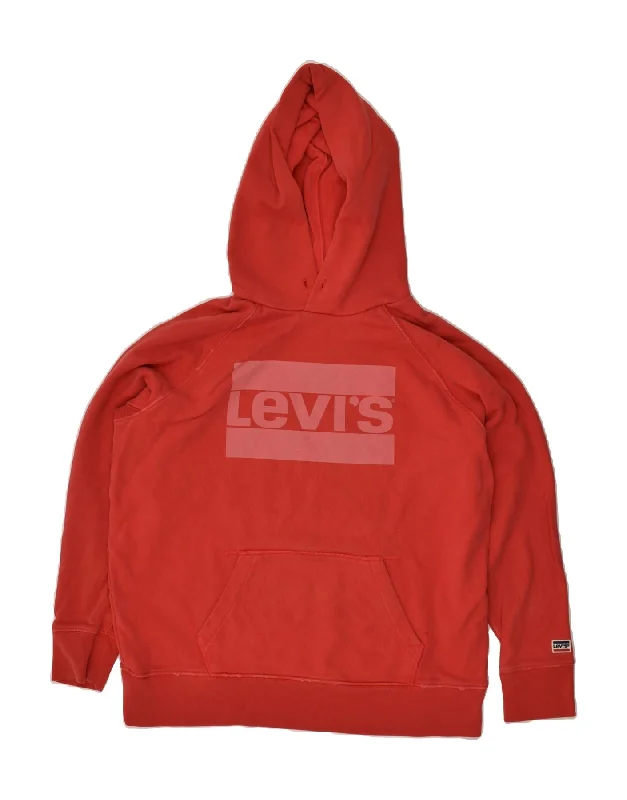 LEVI'S Womens Graphic Hoodie Jumper UK 14 Medium Red Cotton Hoodie with Hem Patch Decorative Personalized LEVI'S Womens Graphic Hoodie Jumper UK 14 Medium Red Cotton Hoodie with Hem Patch Decorative Personalized