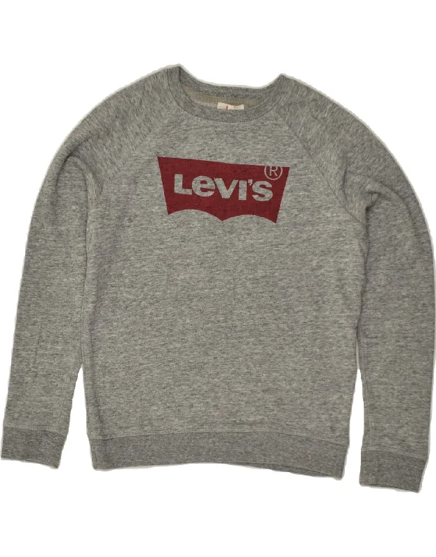 LEVI'S Womens Graphic Sweatshirt Jumper UK 10 Small Grey Cotton Hoodie with Illustration Artistic Creative LEVI'S Womens Graphic Sweatshirt Jumper UK 10 Small Grey Cotton Hoodie with Illustration Artistic Creative