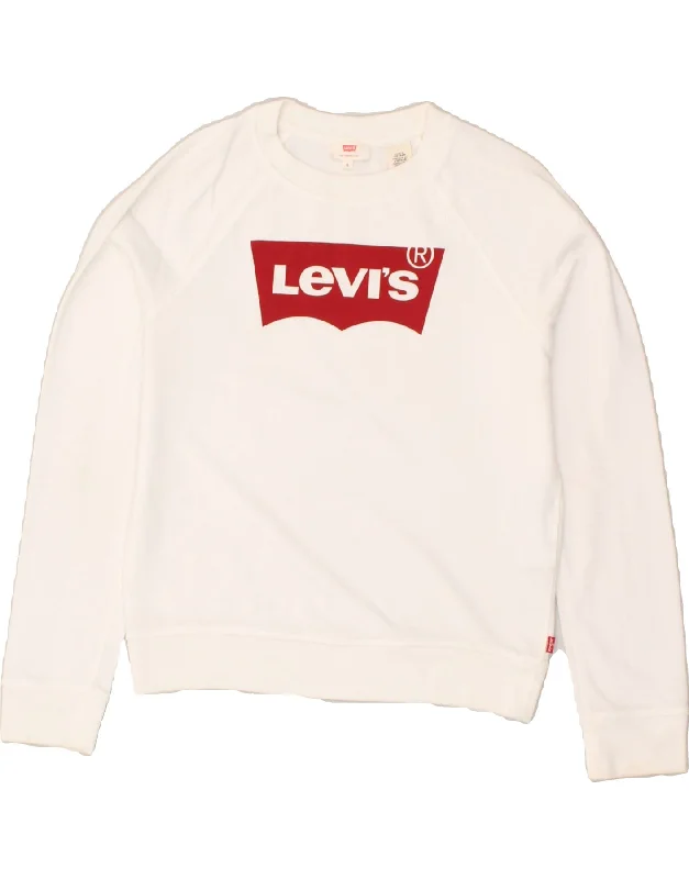 LEVI'S Womens Graphic Sweatshirt Jumper UK 10 Small White Cotton Hoodie with Illustration Artistic Creative LEVI'S Womens Graphic Sweatshirt Jumper UK 10 Small White Cotton Hoodie with Illustration Artistic Creative