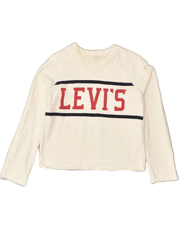 LEVI'S Womens Graphic Sweatshirt Jumper UK 6 XS Off White Cotton Hoodie with Batwing Sleeves Loose Dramatic LEVI'S Womens Graphic Sweatshirt Jumper UK 6 XS Off White Cotton Hoodie with Batwing Sleeves Loose Dramatic
