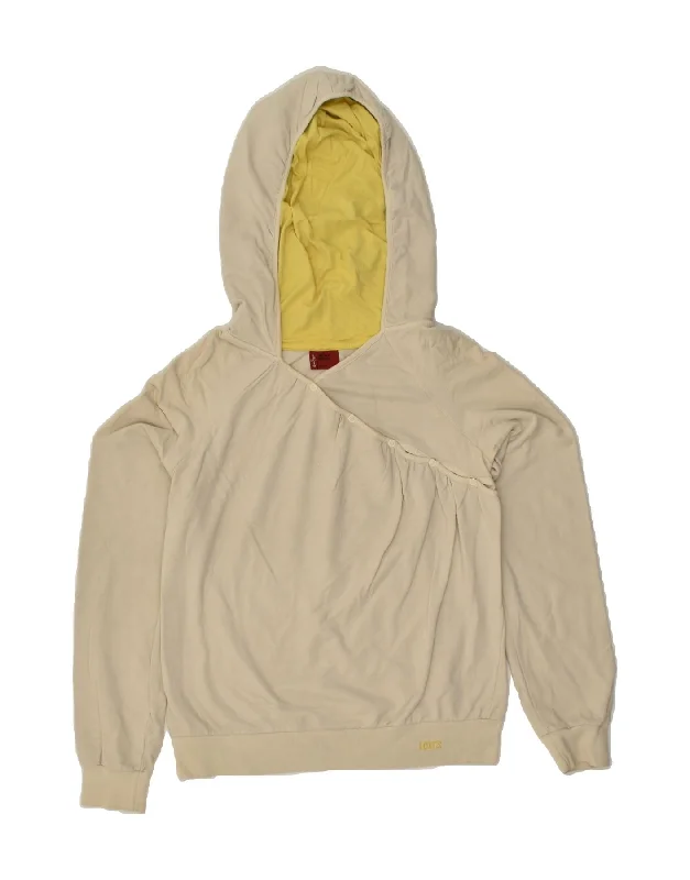 LEVI'S Womens Hoodie Jumper UK 14 Medium Beige Cotton Hoodie with Rolled Sleeves Casual Relaxed LEVI'S Womens Hoodie Jumper UK 14 Medium Beige Cotton Hoodie with Rolled Sleeves Casual Relaxed