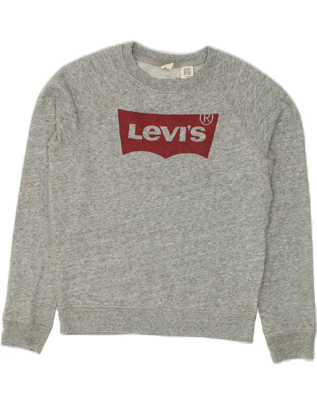 LEVI'S Womens Loose Fit Graphic Sweatshirt Jumper UK 6 XS Grey Cotton Hoodie with Rhinestones Sparkly Elegant LEVI'S Womens Loose Fit Graphic Sweatshirt Jumper UK 6 XS Grey Cotton Hoodie with Rhinestones Sparkly Elegant