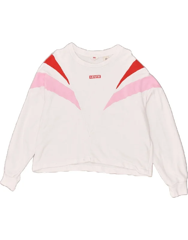 LEVI'S Womens Sweatshirt Jumper UK 14 Medium White Cotton Hoodie with Neon Bright Vibrant LEVI'S Womens Sweatshirt Jumper UK 14 Medium White Cotton Hoodie with Neon Bright Vibrant