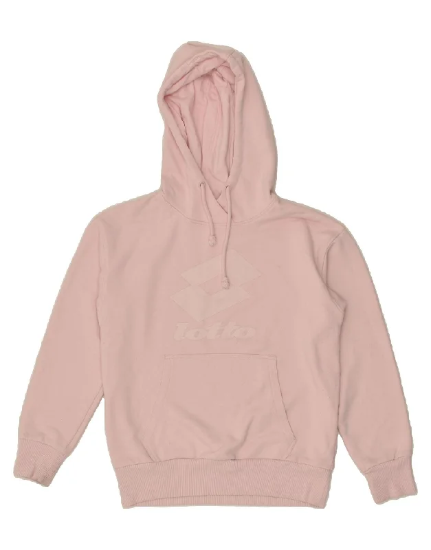 LOTTO Womens Oversized Graphic Hoodie Jumper UK 6 XS Pink Hoodie with Exposed Zipper Edgy Industrial LOTTO Womens Oversized Graphic Hoodie Jumper UK 6 XS Pink Hoodie with Exposed Zipper Edgy Industrial