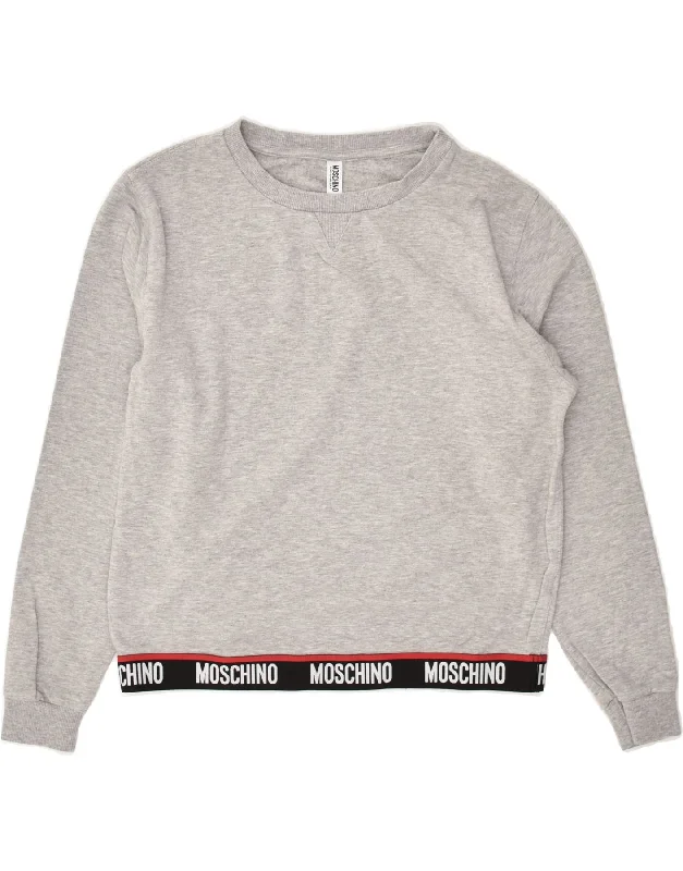 MOSCHINO Womens Sweatshirt Jumper UK 10 Small Grey Hoodie with Contrast Stitching Detailed Premium MOSCHINO Womens Sweatshirt Jumper UK 10 Small Grey Hoodie with Contrast Stitching Detailed Premium