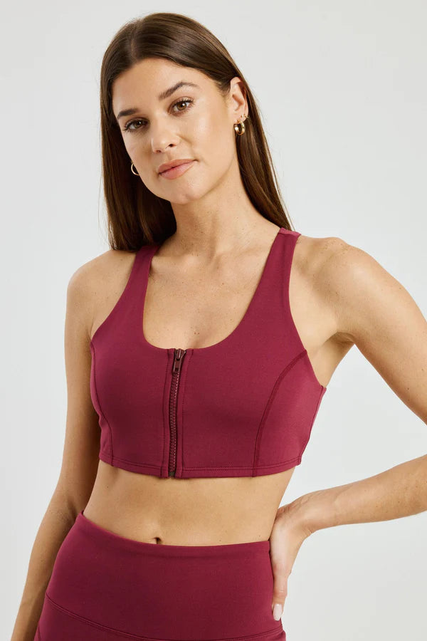 Night Track Zip Bra in Dark Cherry Comfortable Lounge Bra