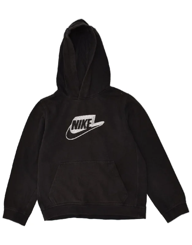 NIKE Womens Graphic Hoodie Jumper UK 16 Large Black Cotton Hoodie with Hem Detail Decorative Unique NIKE Womens Graphic Hoodie Jumper UK 16 Large Black Cotton Hoodie with Hem Detail Decorative Unique
