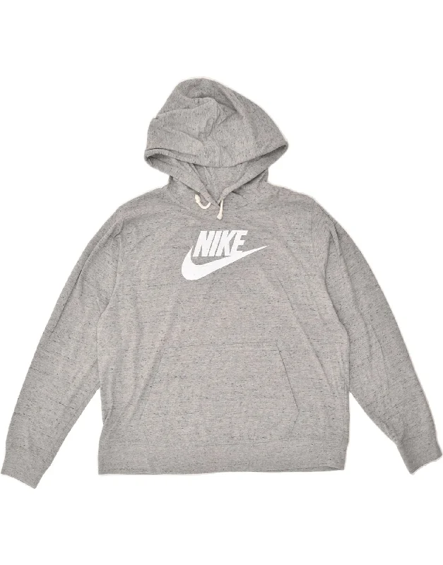 NIKE Womens Graphic Hoodie Jumper UK 16 Large Grey Cotton Hoodie with Stripes Bold Sporty NIKE Womens Graphic Hoodie Jumper UK 16 Large Grey Cotton Hoodie with Stripes Bold Sporty