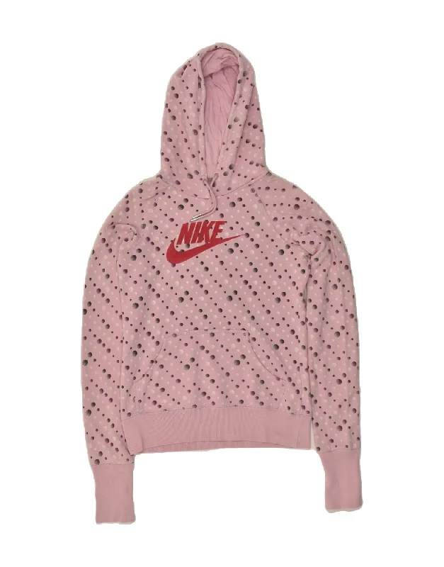NIKE Womens Graphic Hoodie Jumper UK 8/10 Small Pink Spotted Cotton Hoodie with Mesh Breathable Sporty NIKE Womens Graphic Hoodie Jumper UK 8/10 Small Pink Spotted Cotton Hoodie with Mesh Breathable Sporty