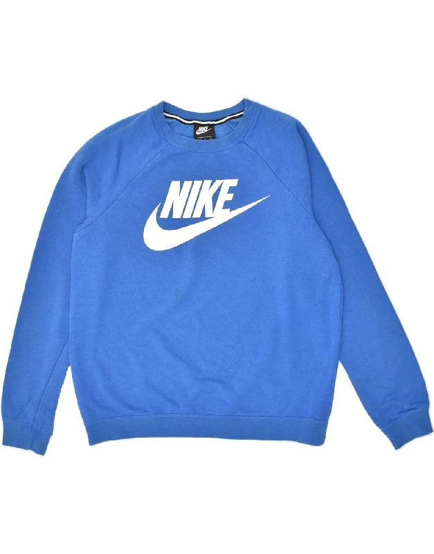 NIKE Womens Graphic Sweatshirt Jumper UK 14 Medium Blue Cotton Hoodie with Hem Drawcord Adjustable Customizable NIKE Womens Graphic Sweatshirt Jumper UK 14 Medium Blue Cotton Hoodie with Hem Drawcord Adjustable Customizable