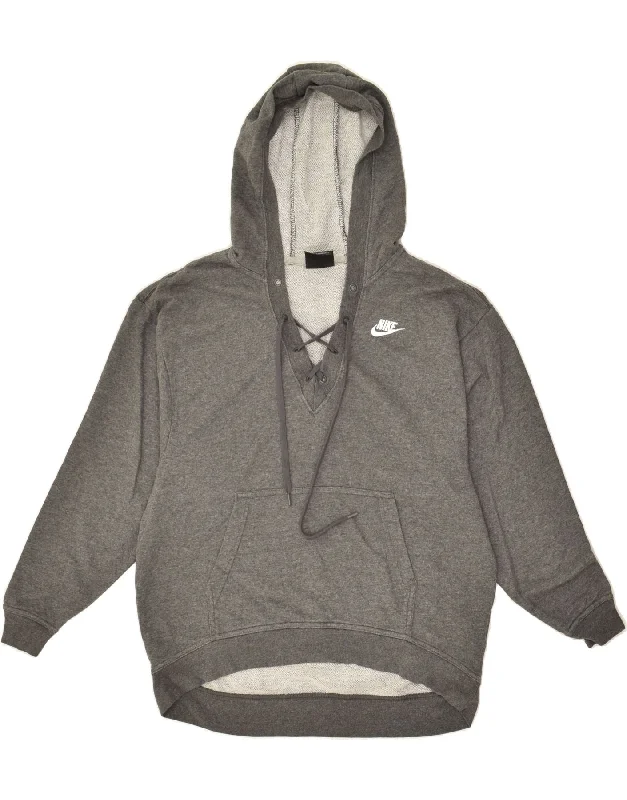 NIKE Womens Hoodie Jumper UK 10 Small Grey Cotton Hoodie with Zipper Placket Modern Functional NIKE Womens Hoodie Jumper UK 10 Small Grey Cotton Hoodie with Zipper Placket Modern Functional