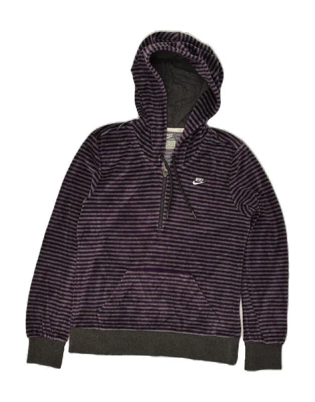 NIKE Womens Hoodie Jumper UK 12/14 Medium Purple Striped Cotton Hoodie with Half-Zip Sporty Casual NIKE Womens Hoodie Jumper UK 12/14 Medium Purple Striped Cotton Hoodie with Half-Zip Sporty Casual