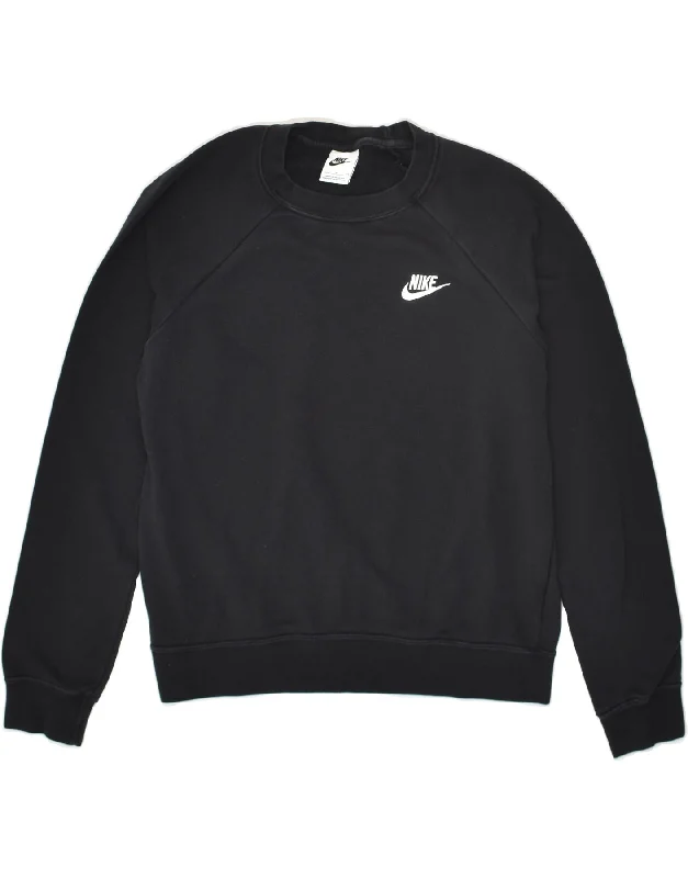 NIKE Womens Oversized Sweatshirt Jumper UK 10 Small Black Cotton Hoodie with Button Placket Classic Preppy NIKE Womens Oversized Sweatshirt Jumper UK 10 Small Black Cotton Hoodie with Button Placket Classic Preppy