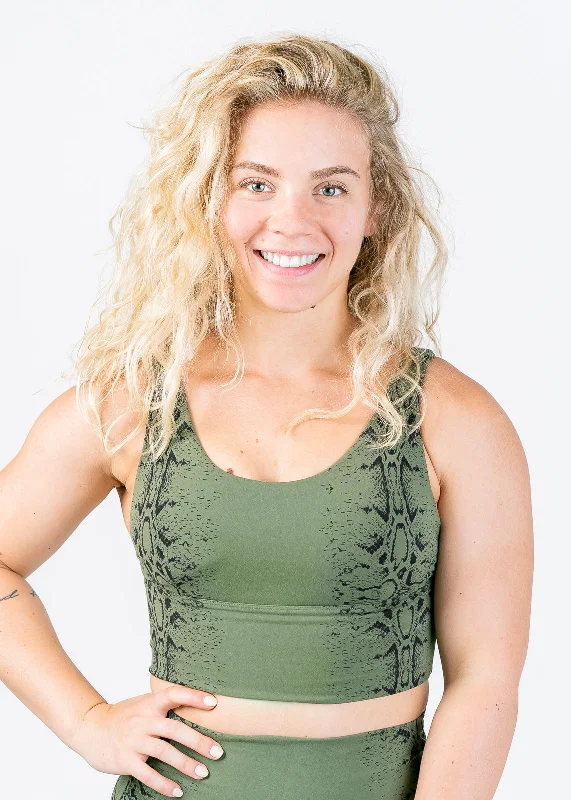 NKD Crop Bra 1.0 | Green Snakeskin Active Wear Bra
