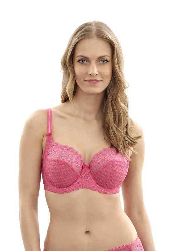 Panache Envy Houndstooth Print Lace Bra, Hot Pink Sexy Lace Bralette