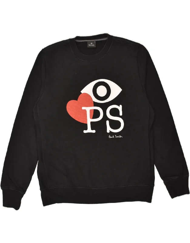 PAUL SMITH Womens Graphic Sweatshirt Jumper UK 18 XL Black Cotton Hoodie with Hem Patch Decorative Personalized PAUL SMITH Womens Graphic Sweatshirt Jumper UK 18 XL Black Cotton Hoodie with Hem Patch Decorative Personalized