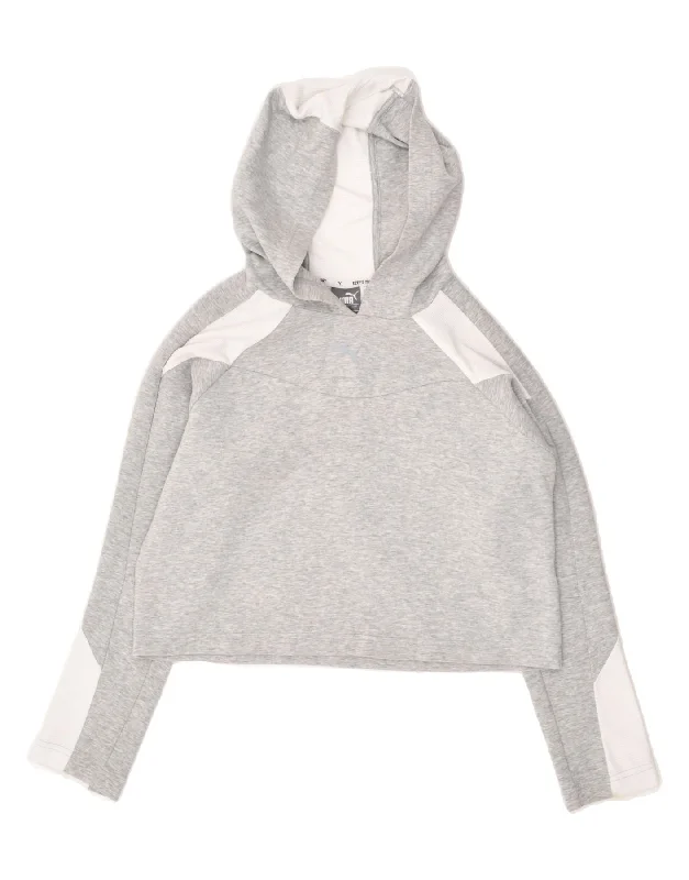PUMA Womens Crop Hoodie Jumper UK 10 Small Grey Hoodie with Batwing Sleeves Loose Dramatic PUMA Womens Crop Hoodie Jumper UK 10 Small Grey Hoodie with Batwing Sleeves Loose Dramatic