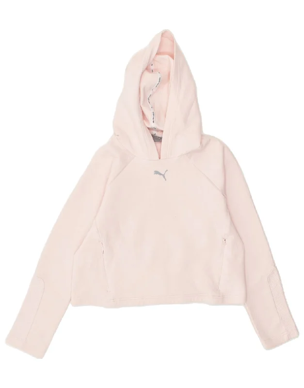 PUMA Womens Crop Hoodie Jumper UK 10 Small Pink Cotton Hoodie with Logo Branding Identity PUMA Womens Crop Hoodie Jumper UK 10 Small Pink Cotton Hoodie with Logo Branding Identity