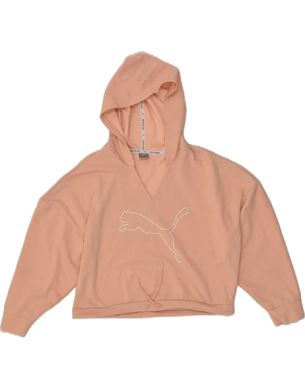 PUMA Womens Crop Hoodie Jumper UK 14 Medium Beige Oversized Hoodie Comfort Casual