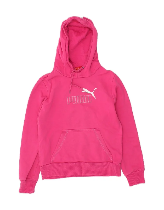 PUMA Womens Graphic Hoodie Jumper UK 10 Small  Pink Cotton Hoodie with Thumb Holes Functional Cozy